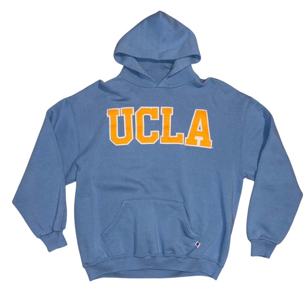 Russell Athletic UCLA Bruins Hoodie XL Blue Yellow Spellout Pullover Sweatshirt